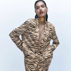 Zara  oversized Animal Print Blazer